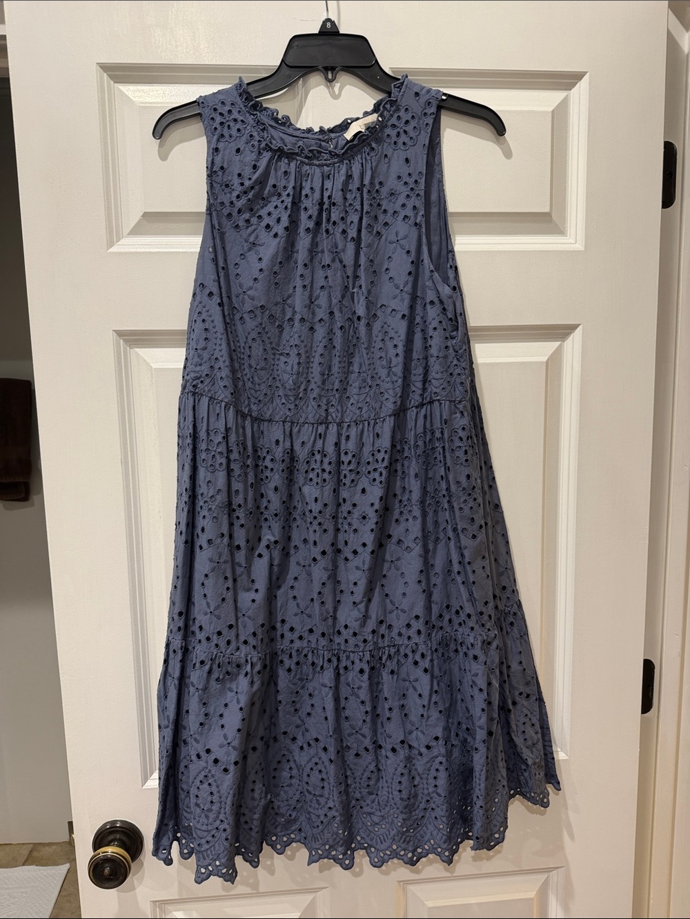 LOFT Blue Eyelet Sleeveless Tiered Midi Dress